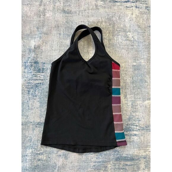 Lululemon Black Tan Mauve Blue Color Block Stripe Shape Tank Size 4 - Picture 4 of 7